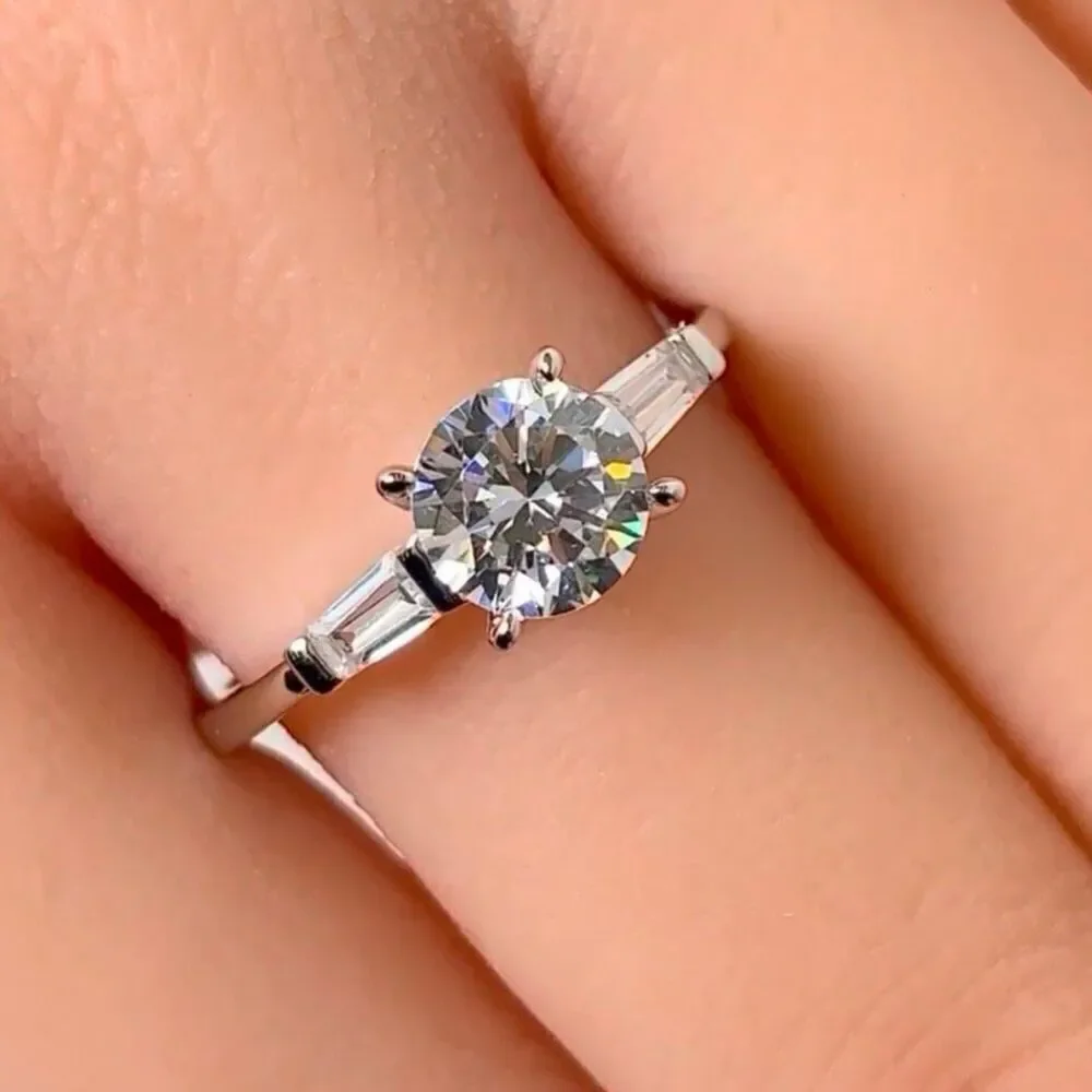 Sterling Silver Engagement Baguette CZ Ring New